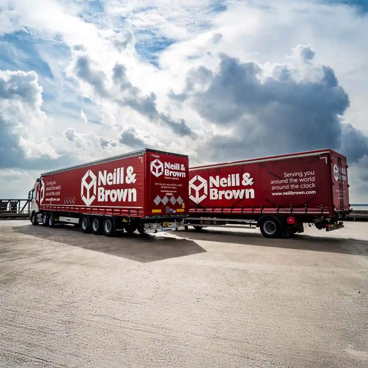 Neill and Brown trucks waiting at the port